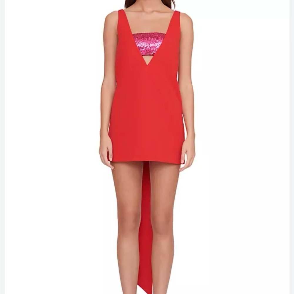 STAUD Irie V-Neck Bow Mini Dress